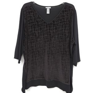 Catherines velvet metallic bling knit tunic top womens Size 3X v-neck 3/4 sleeve